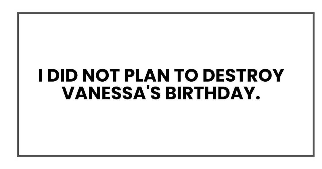 I did not plan to destroy Vanessa's birthday.