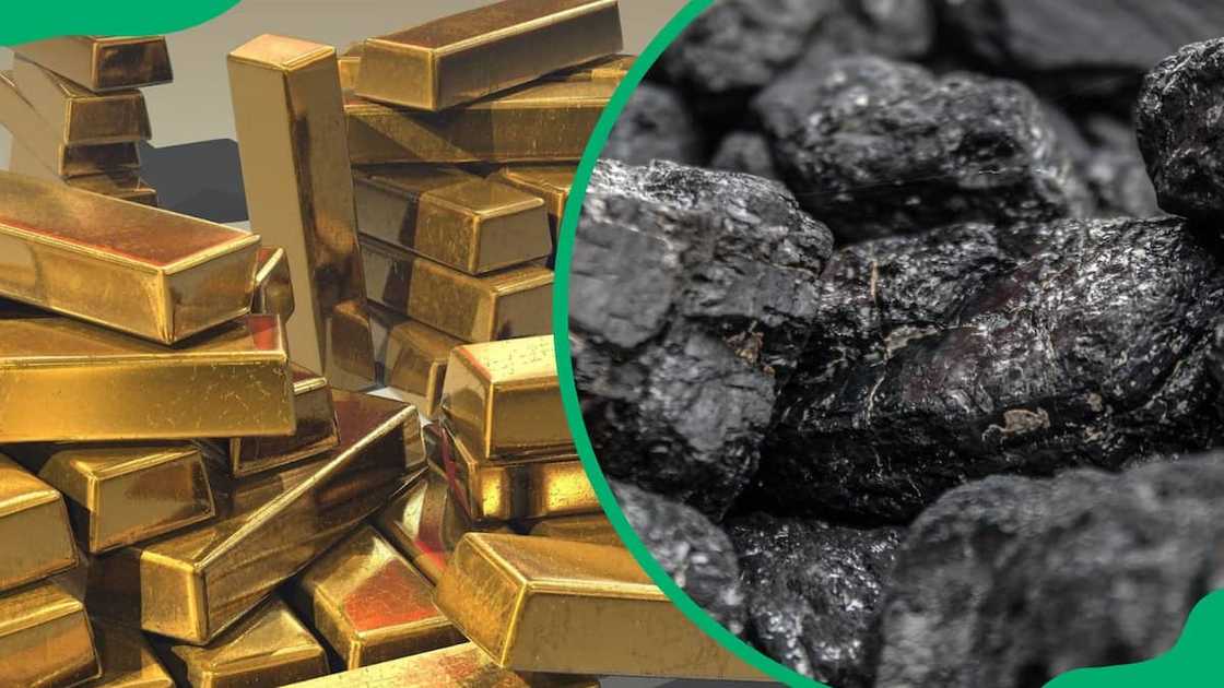 A photo of gold and coal A photo of gold and coal