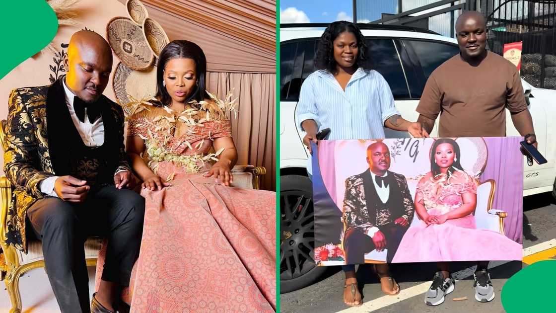 She showed a replacement poster of their wedding photo after burning the first one She showed a replacement poster of their wedding photo after burning the first one