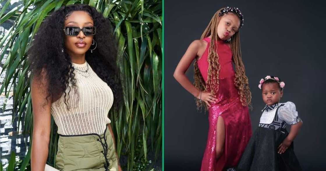 DJ Zinhle and her children Kairo Forbes and Asante Mahosana DJ Zinhle and her children Kairo Forbes and Asante Mahosana
