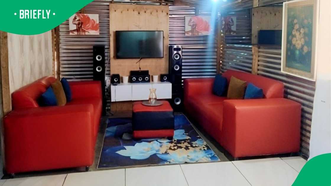 A woman showed off her shack's living room. A woman showed off her shack's living room.