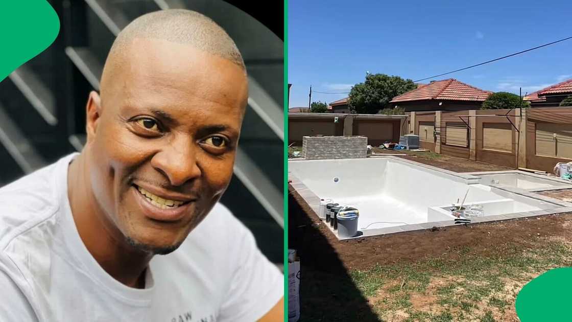A TikTok video shows a man transforming a backyard. A TikTok video shows a man transforming a backyard.