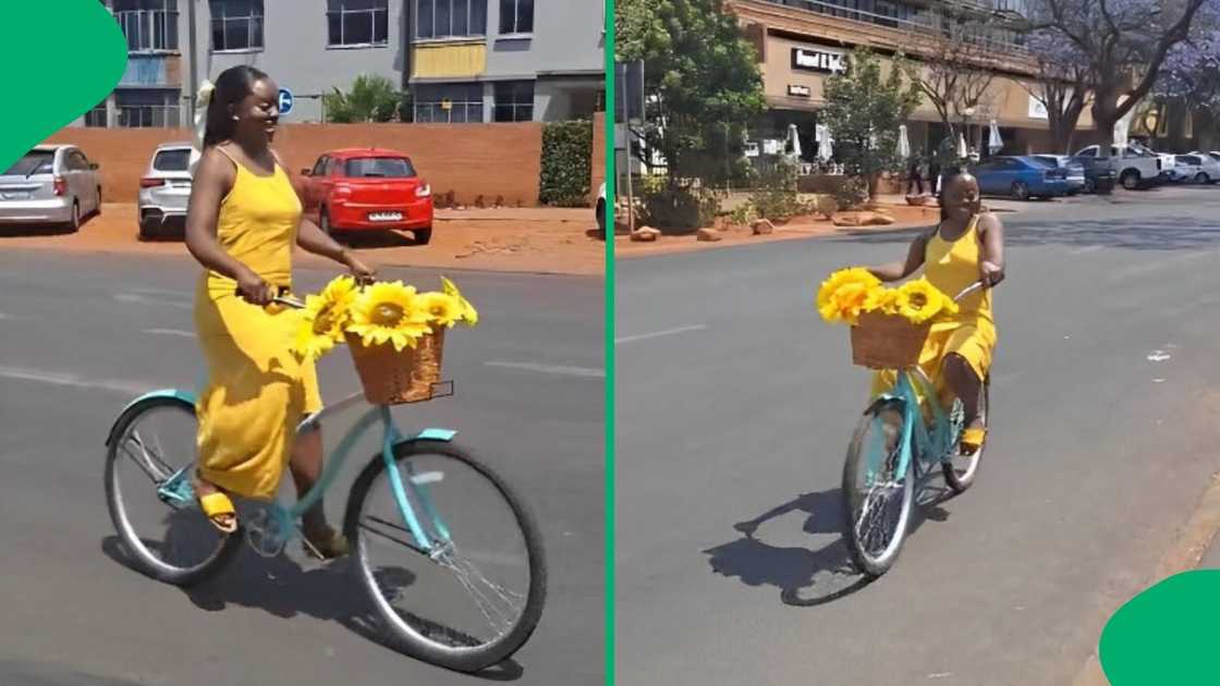 A woman rode a bicycle from Johannesburg to Pretoria.