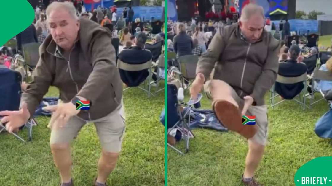 The visual showed an Afrikaaner man doing a traditional Zulu dance The visual showed an Afrikaaner man doing a traditional Zulu dance