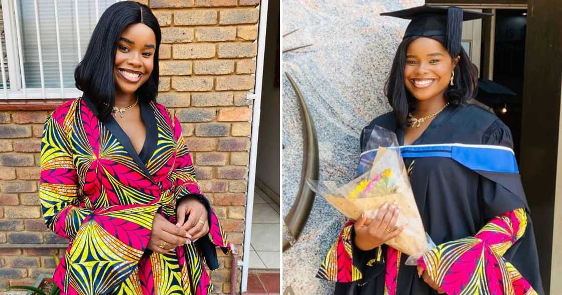 A pretty lady with a big smile is excited about obtaining an honours degree from Unisa despite relocating during her exam period