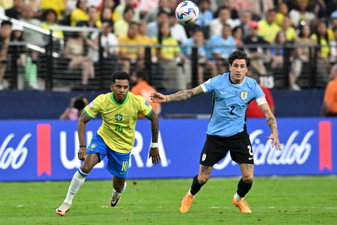 Rodrygo and Jose Maria Gimenez at Allegiant Stadium in Las Vegas, Nevada