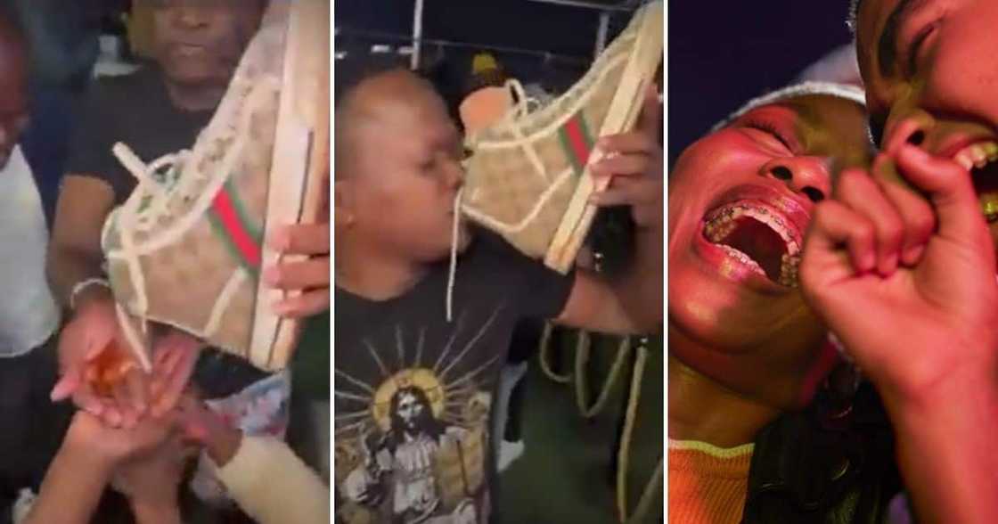 Man, Drinking Expensive Booze, From Gucci Sneaker, at Club Sparks Man, Drinking Expensive Booze, From Gucci Sneaker, at Club Sparks