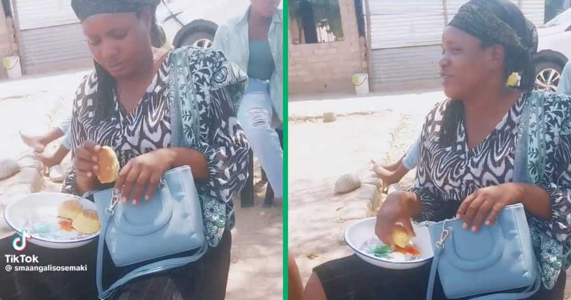 Video of woman stuffing scones in her handbag Video of woman stuffing scones in her handbag