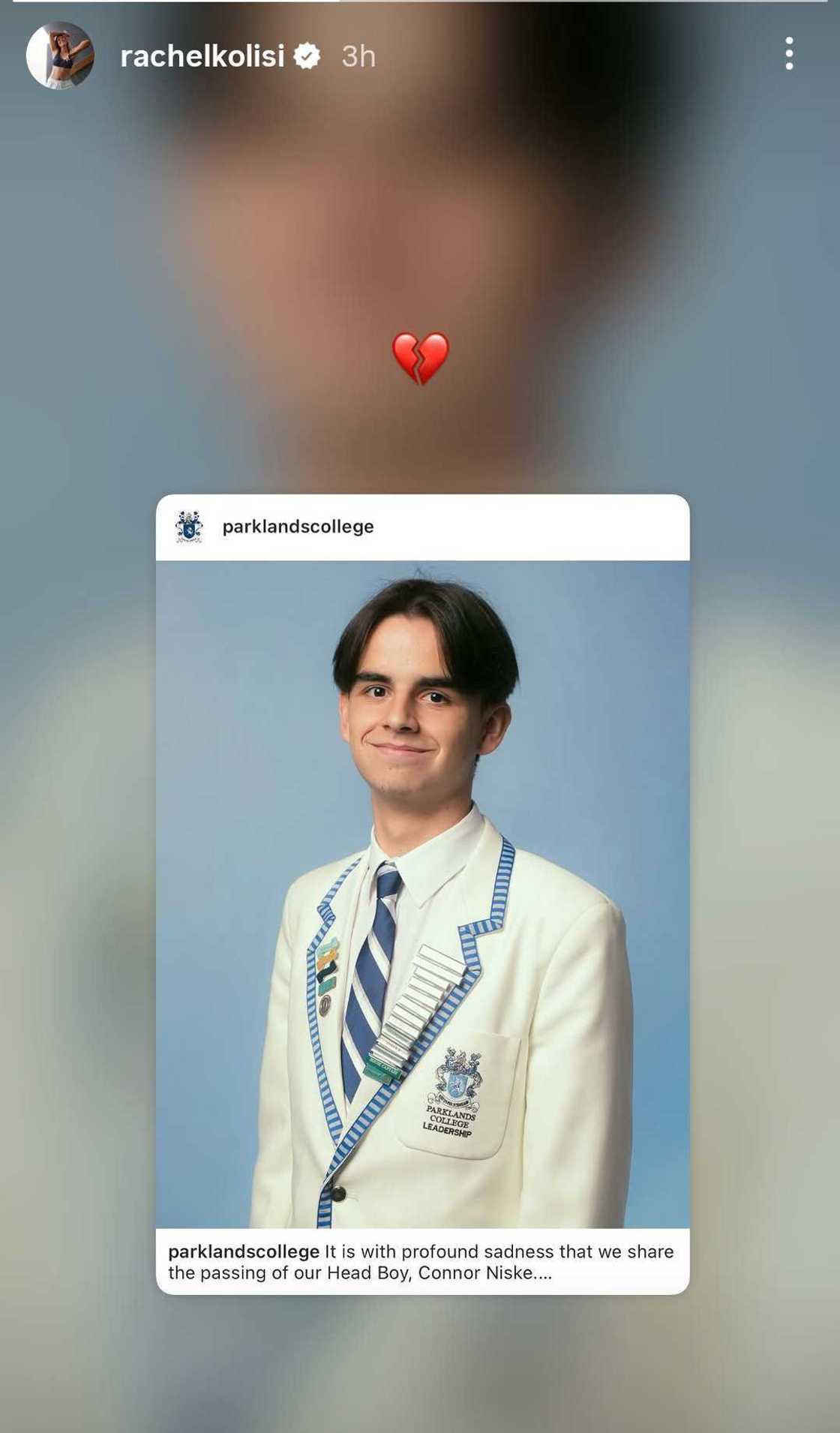 Rachel Kolisi reacts as Parklands College mourns the death of head boy Connor Niske