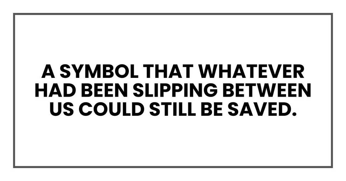 A symbol that whatever had been slipping between us could still be saved.