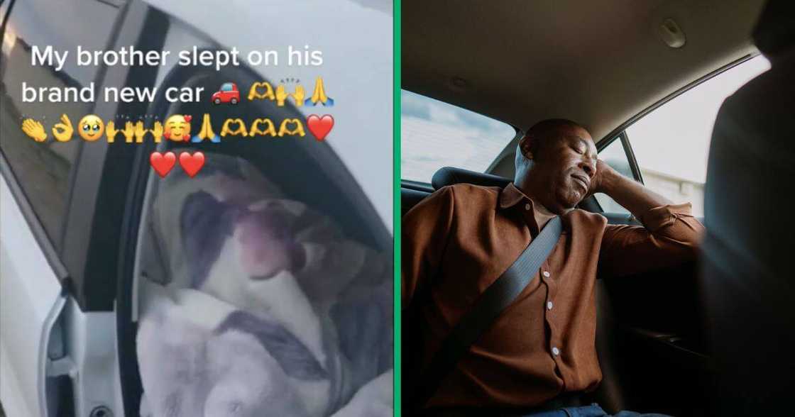 Man sleeps in his car Man sleeps in his car