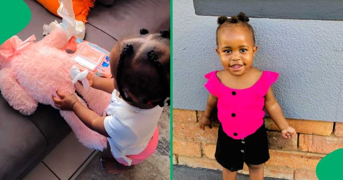 A young girl played mother to her teddy bear, leaving the internet in stitches. A young girl played mother to her teddy bear, leaving the internet in stitches.