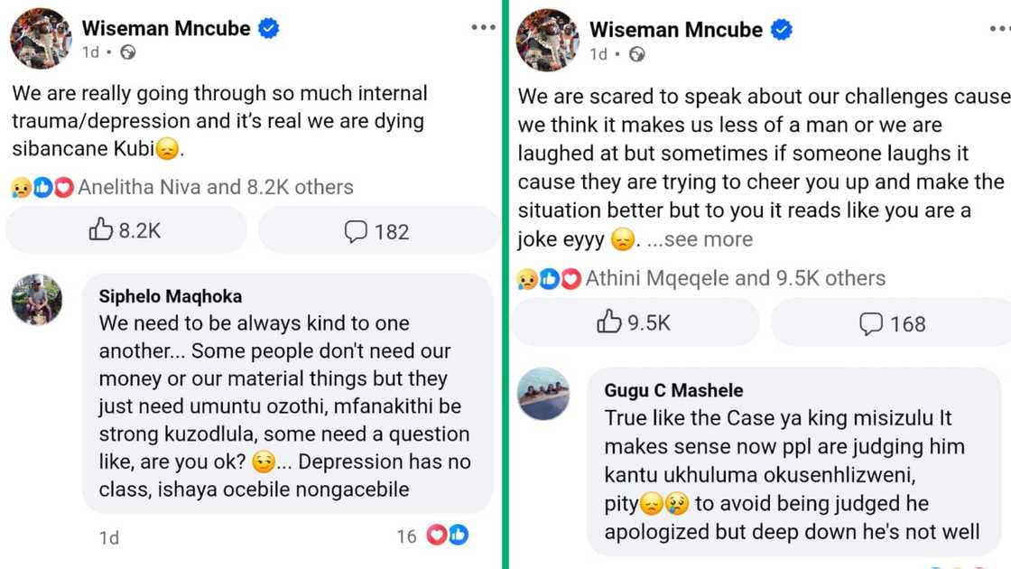 Screenshots of Wiseman Mncube's posts on Facebook Screenshots of Wiseman Mncube's posts on Facebook