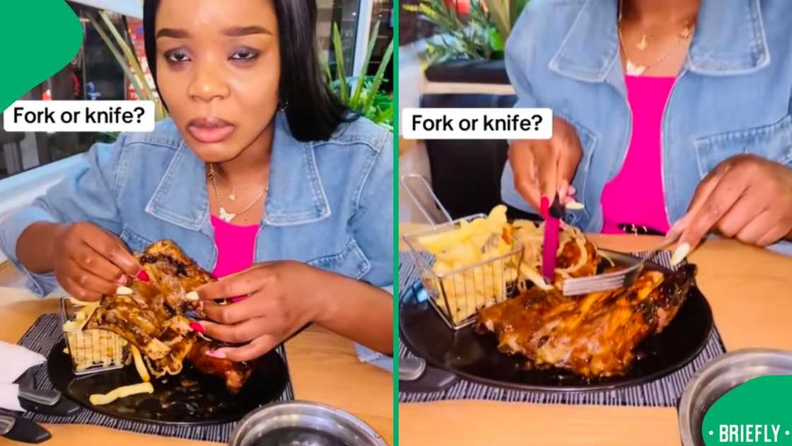 A friend enjoying a meal, unknowingly sparking the funny restaurant etiquette debate
