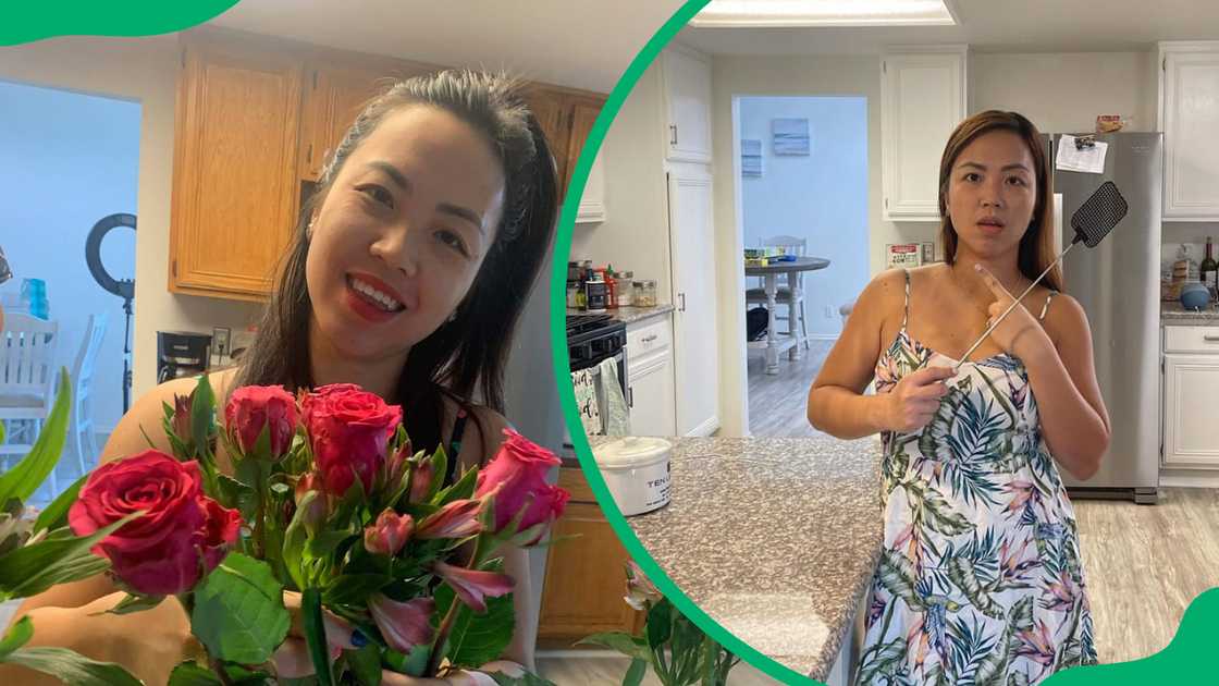 Moontellthat is pictured holding a bouquet of roses and recording content in a summer dress Moontellthat is pictured holding a bouquet of roses and recording content in a summer dress