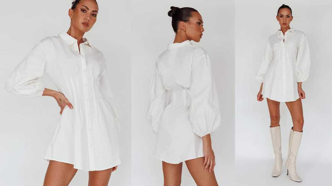 Mini long-sleeved shirt dress with faux placket button front Mini long-sleeved shirt dress with faux placket button front