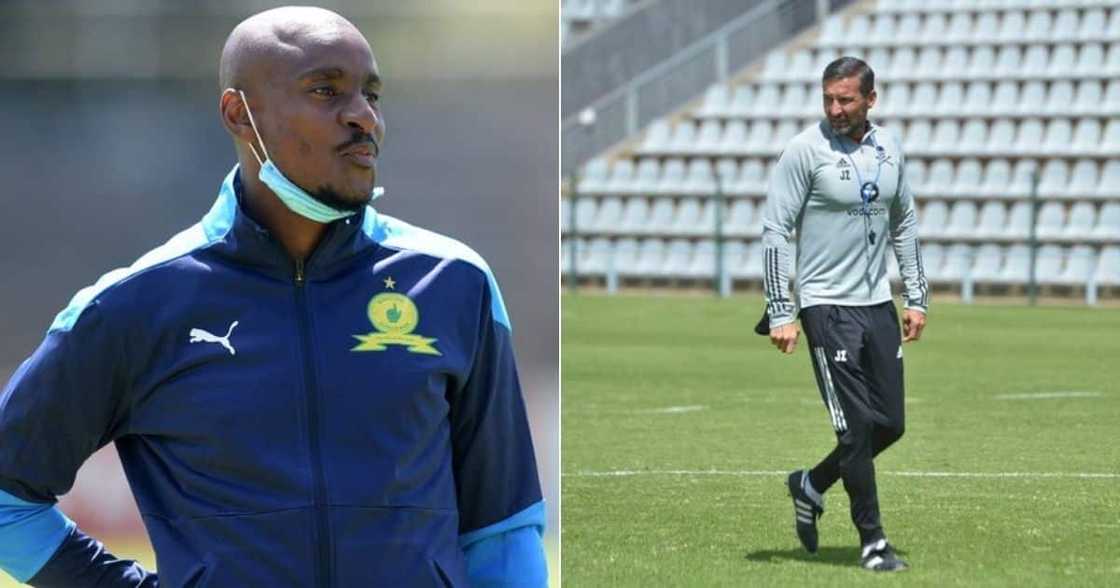 Coach Rhulani Mokwena is credited for guiding Mamelodi Sundowns over his former employers, Orlando Pirates. image: Twitter Coach Rhulani Mokwena is credited for guiding Mamelodi Sundowns over his former employers, Orlando Pirates. image: Twitter