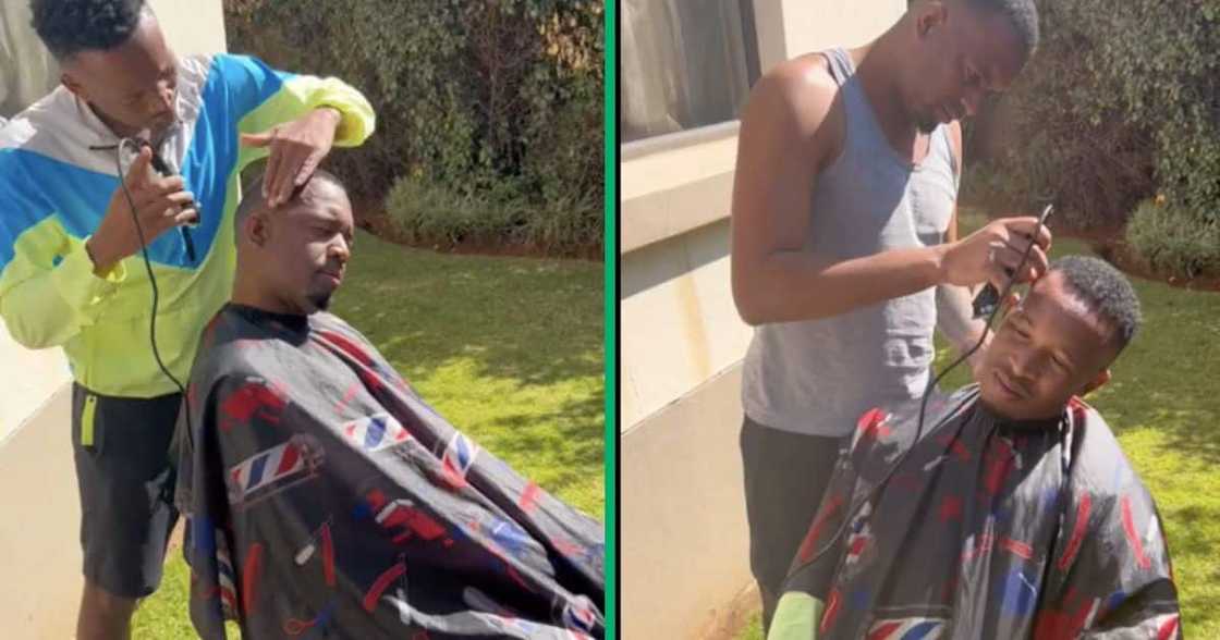 Khune and Majoro give each other hair cuts