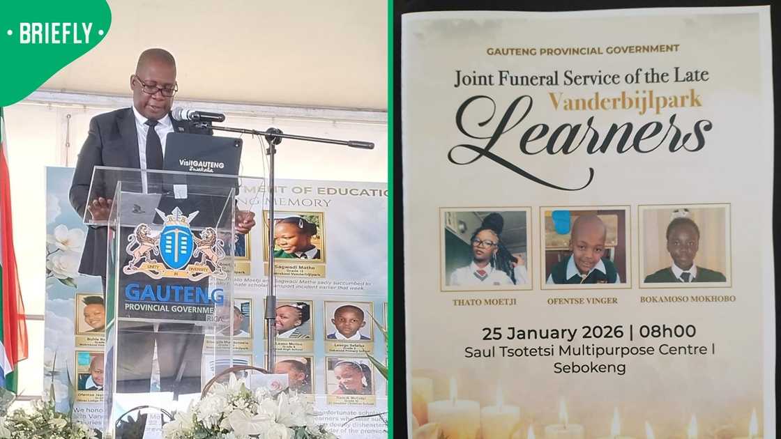 Panyaza Lesufi addressed mourners at the funeral service of three victims of the Vaal crash Panyaza Lesufi addressed mourners at the funeral service of three victims of the Vaal crash