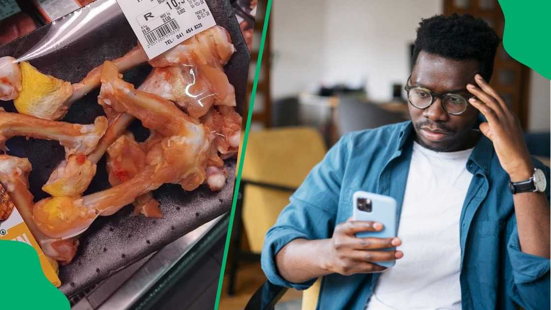 South Africans were outraged after chicken bones were sold as food for R10 at a local grocery store.