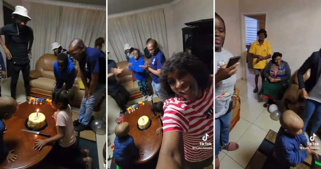 Family sings cheerful birthday song Family sings cheerful birthday song