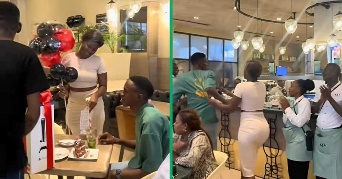 A TikTok video showcasing a woman surprising her boyfriend. A TikTok video showcasing a woman surprising her boyfriend.