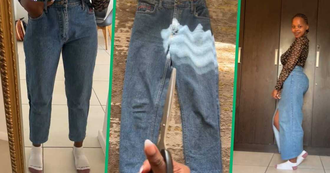 TikTok video of woman turning jeans into a skirt TikTok video of woman turning jeans into a skirt