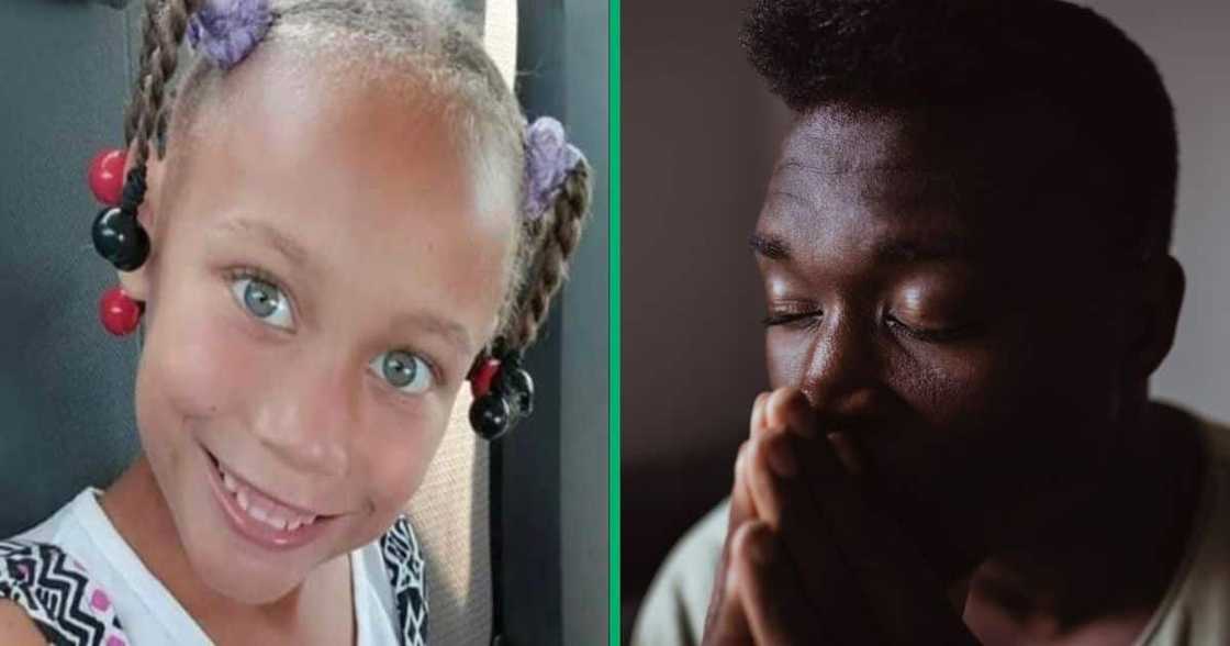 Missing girl Joshlin Smith and a stock photo of a praying man