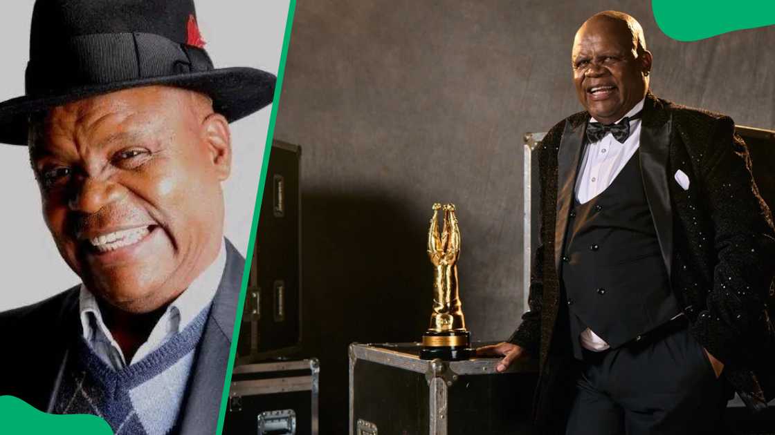 Magic Hlatshwayo wearing a hat and in an official portrait with his Lifetime Award.