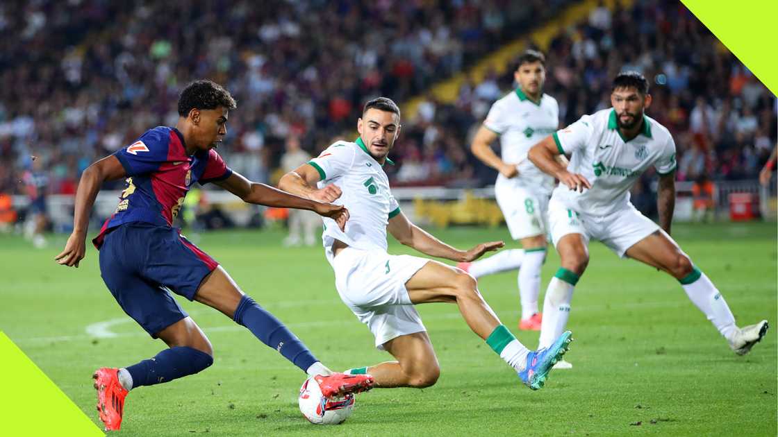 Lamine Yamal in action for Barcelona against Getafe.