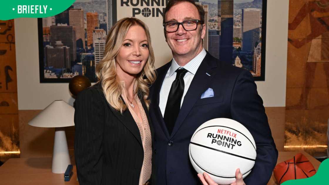 Jeanie Buss and Jay Mohr during the 2025 premiere of Running Point at the Egyptian Theatre Jeanie Buss and Jay Mohr during the 2025 premiere of Running Point at the Egyptian Theatre