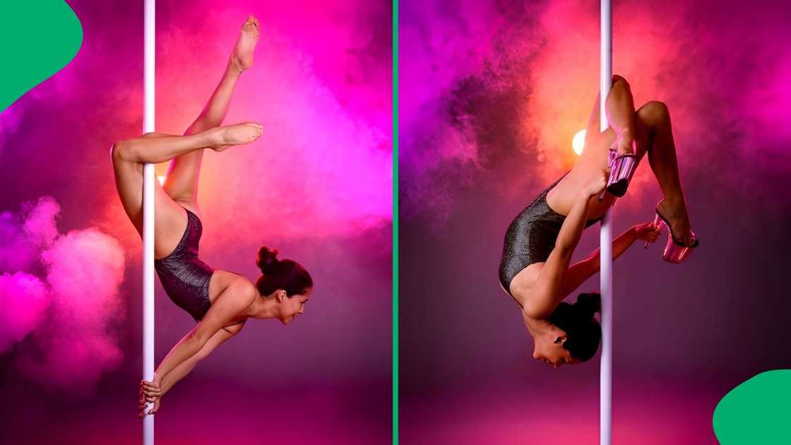 A young teacher pole dancing. A young teacher pole dancing.