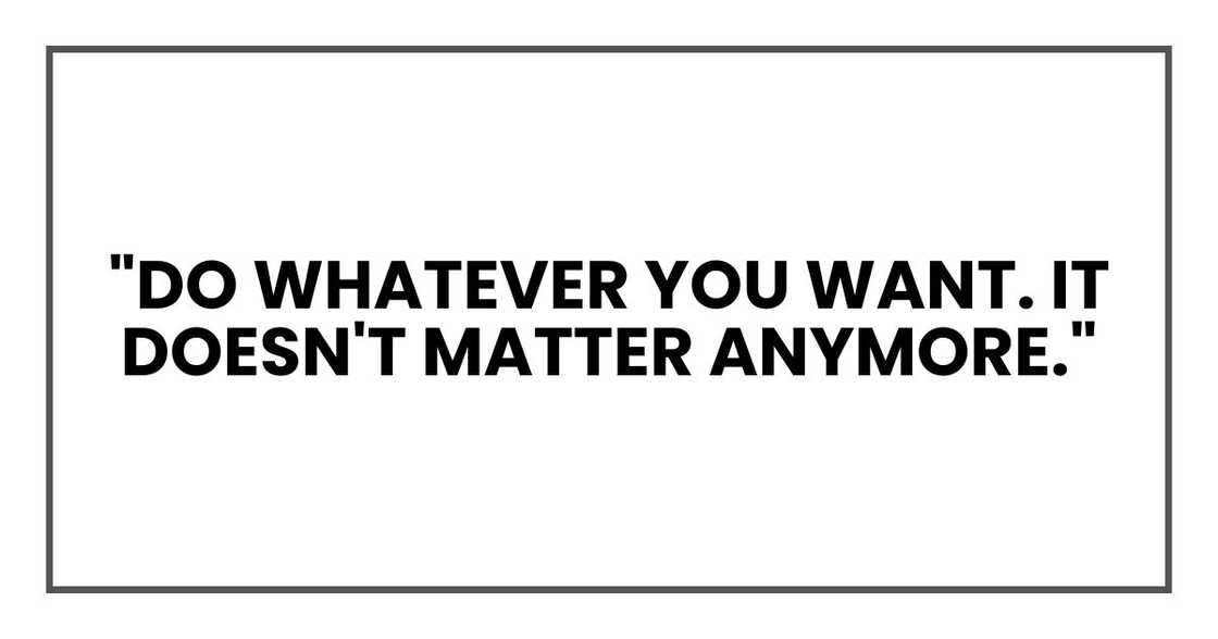 "Do whatever you want. It doesn't matter anymore." "Do whatever you want. It doesn't matter anymore."