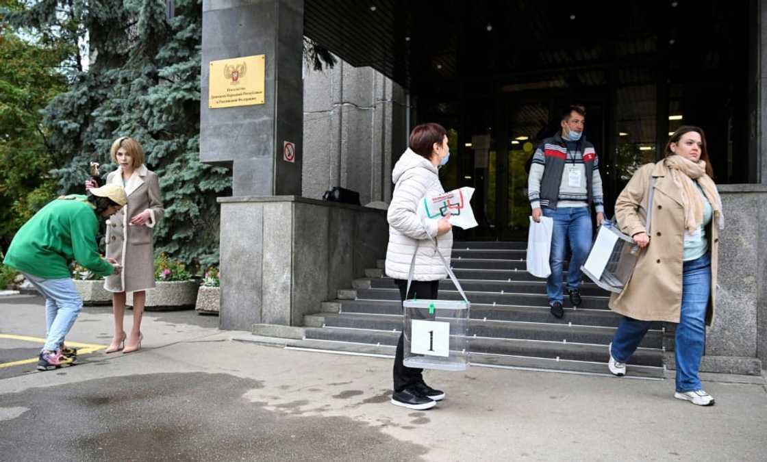 Moscow claimed residents had unanimously backed the move in hastily organised referendums that were dismissed by Kyiv and the West as illegal Moscow claimed residents had unanimously backed the move in hastily organised referendums that were dismissed by Kyiv and the West as illegal