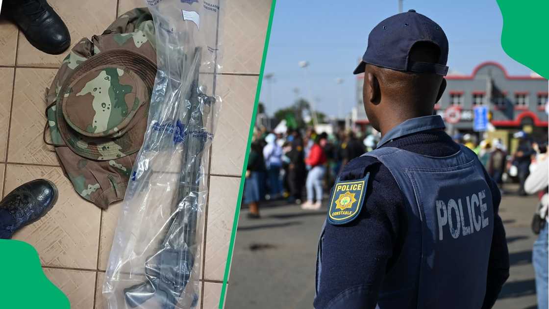 SAPS recovered weapons and uniform belonging to the SANDF after arresting five men in KwaZulu-Natal. SAPS recovered weapons and uniform belonging to the SANDF after arresting five men in KwaZulu-Natal.