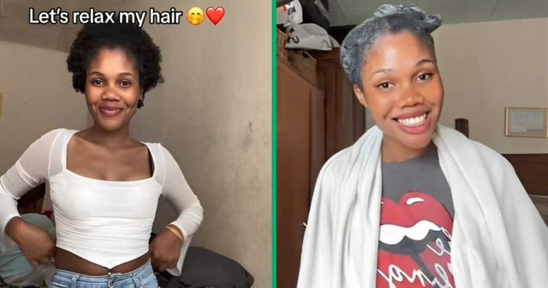 Woman in TikTok video relaxes hair