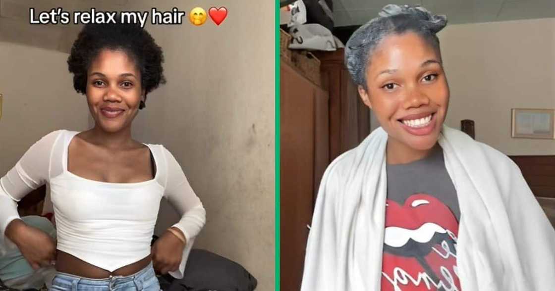Woman in TikTok video relaxes hair Woman in TikTok video relaxes hair