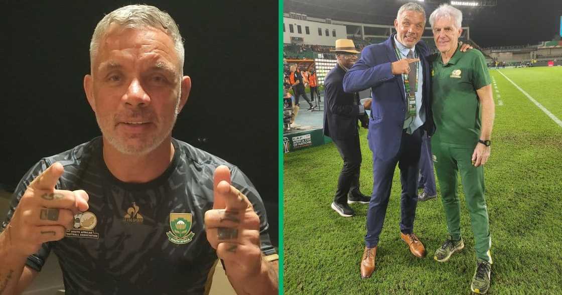 Mark Fish pictured with Bafana Bafana coach Hugo Broos Mark Fish pictured with Bafana Bafana coach Hugo Broos