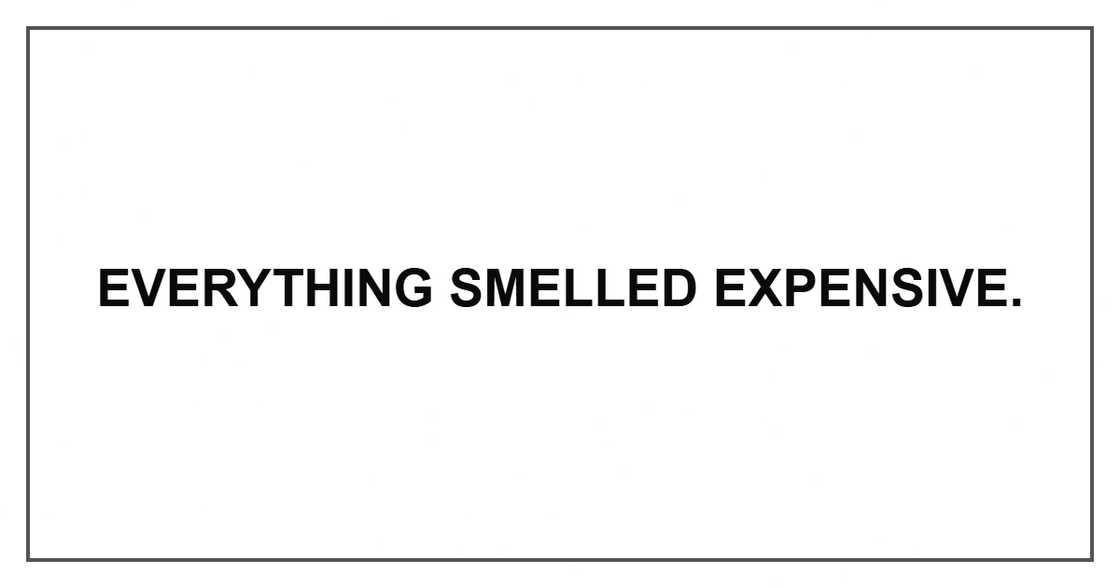 Everything smelled expensive. Everything smelled expensive.