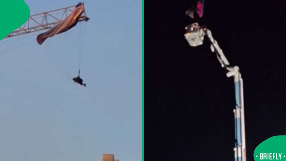 The visual on the right showed firefighters trying to rescue him