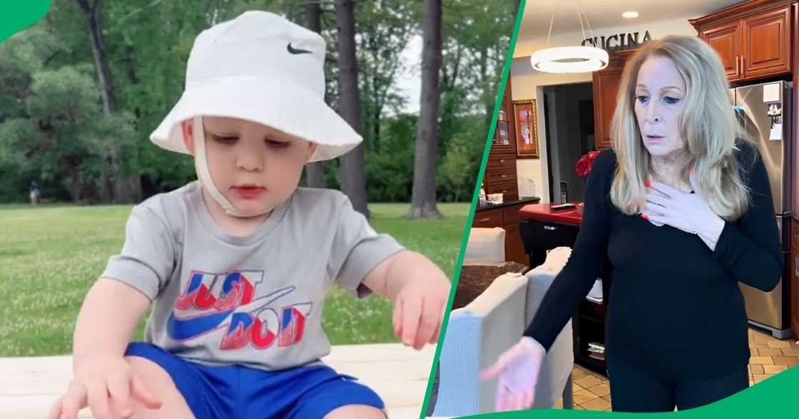 Grandparents hilariously reacted to their grandson's bald head. Grandparents hilariously reacted to their grandson's bald head.