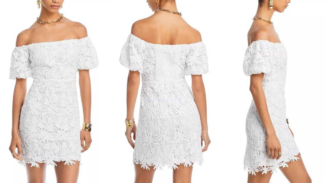Off-the-shoulder laced mini with short sleeves Off-the-shoulder laced mini with short sleeves