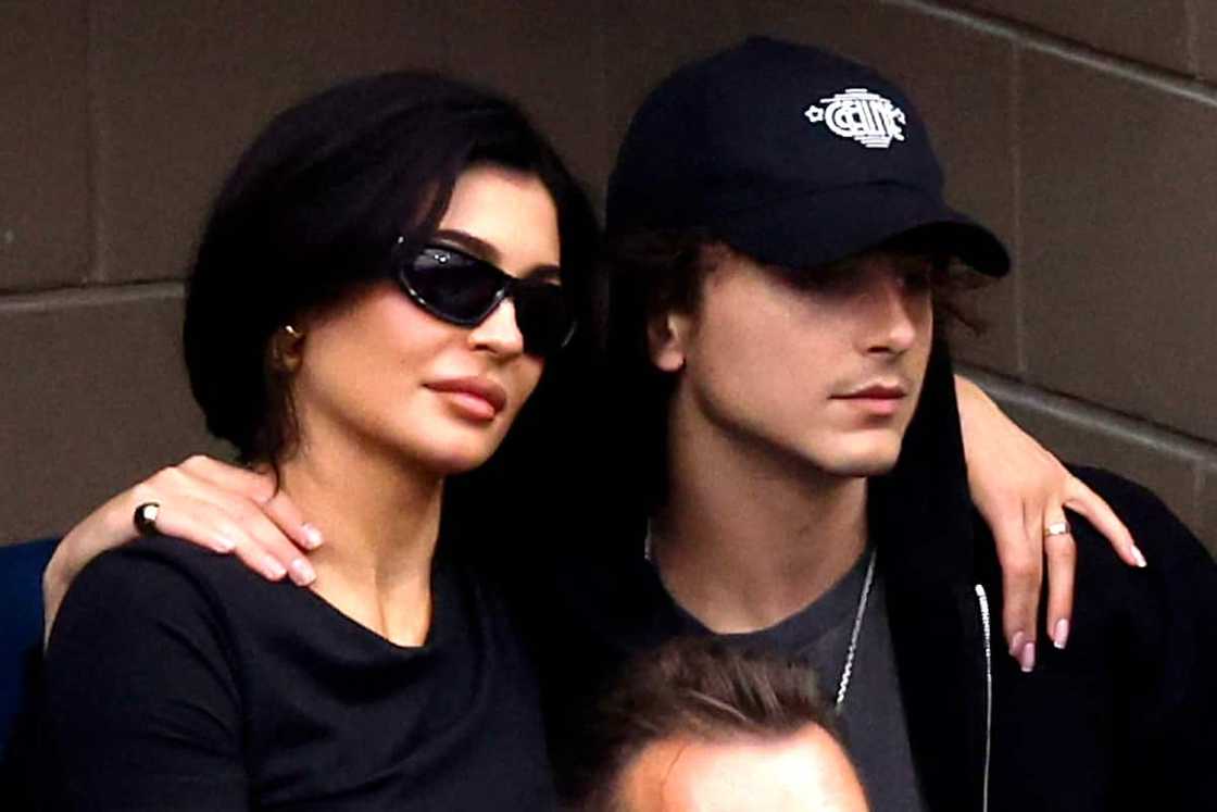 Timothee and Kylie during the Men's Singles Final match between Novak Djokovic of Serbia and Daniil Medvedev of Russia during the 2023 US Open at the USTA Billie Jean King National Tennis Center on 10 September 2023