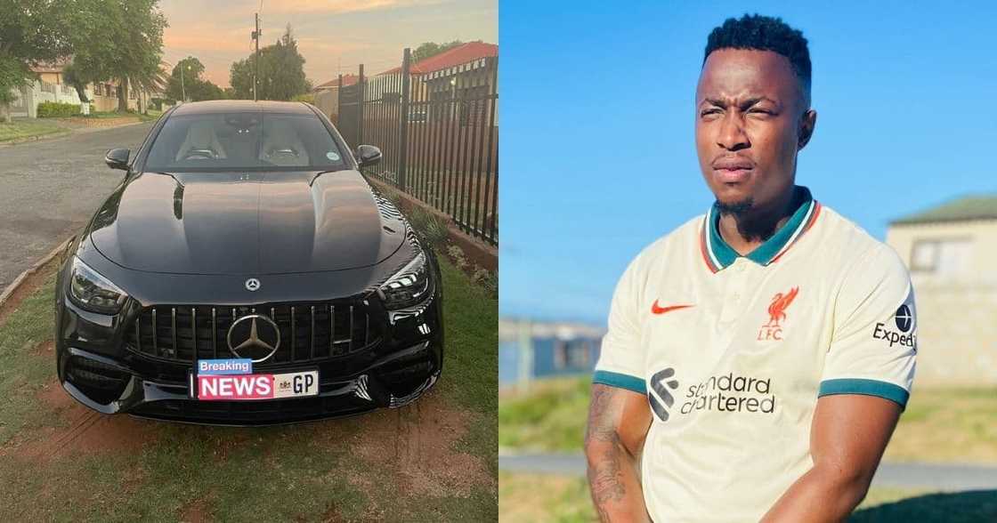 Man celebrates, friend, buys car, success, Mercedes-Benz