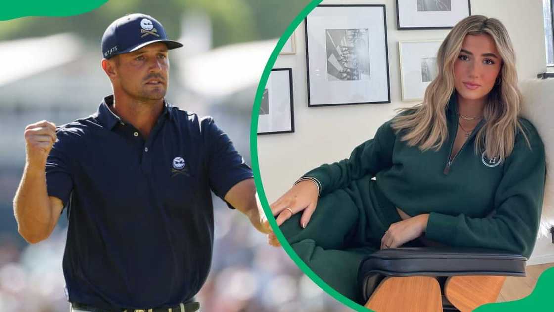 Bryson DeChambeau during the 2024 PGA Championship (L) final round. Lilia Schneider posing for a photo (R)