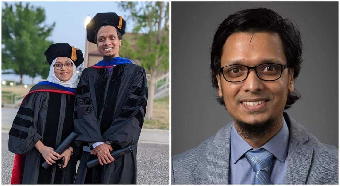 Man, wife, bag PhD same day from Texas Tech University. Man, wife, bag PhD same day from Texas Tech University.