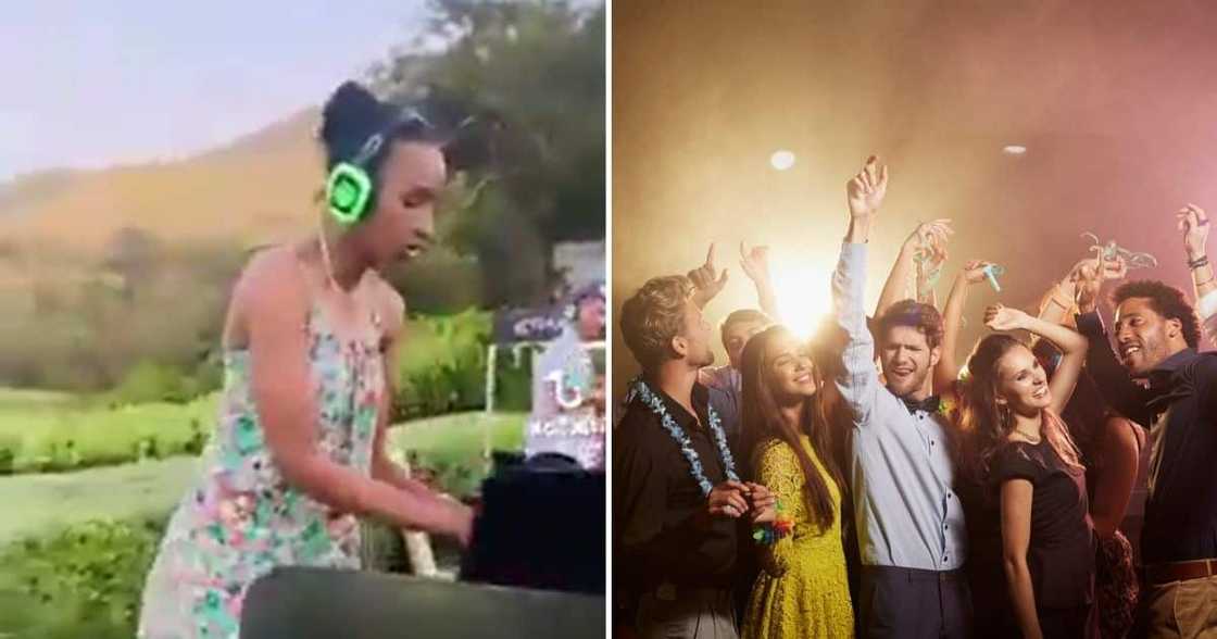 female DJ and crowd jamming in silence female DJ and crowd jamming in silence
