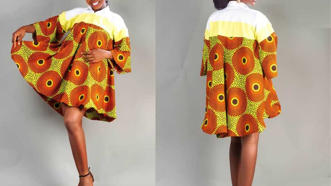 African print dress with collared neckline and flared sleeves African print dress with collared neckline and flared sleeves