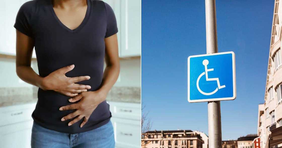 A woman uses public bin as a toilet