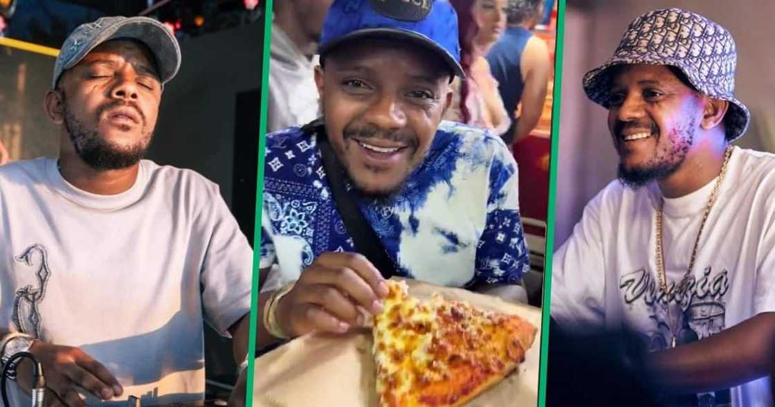 Amapiano DJ Kabza De Small was enjoying eating his pizza in public while Sydney, Australia. Amapiano DJ Kabza De Small was enjoying eating his pizza in public while Sydney, Australia.